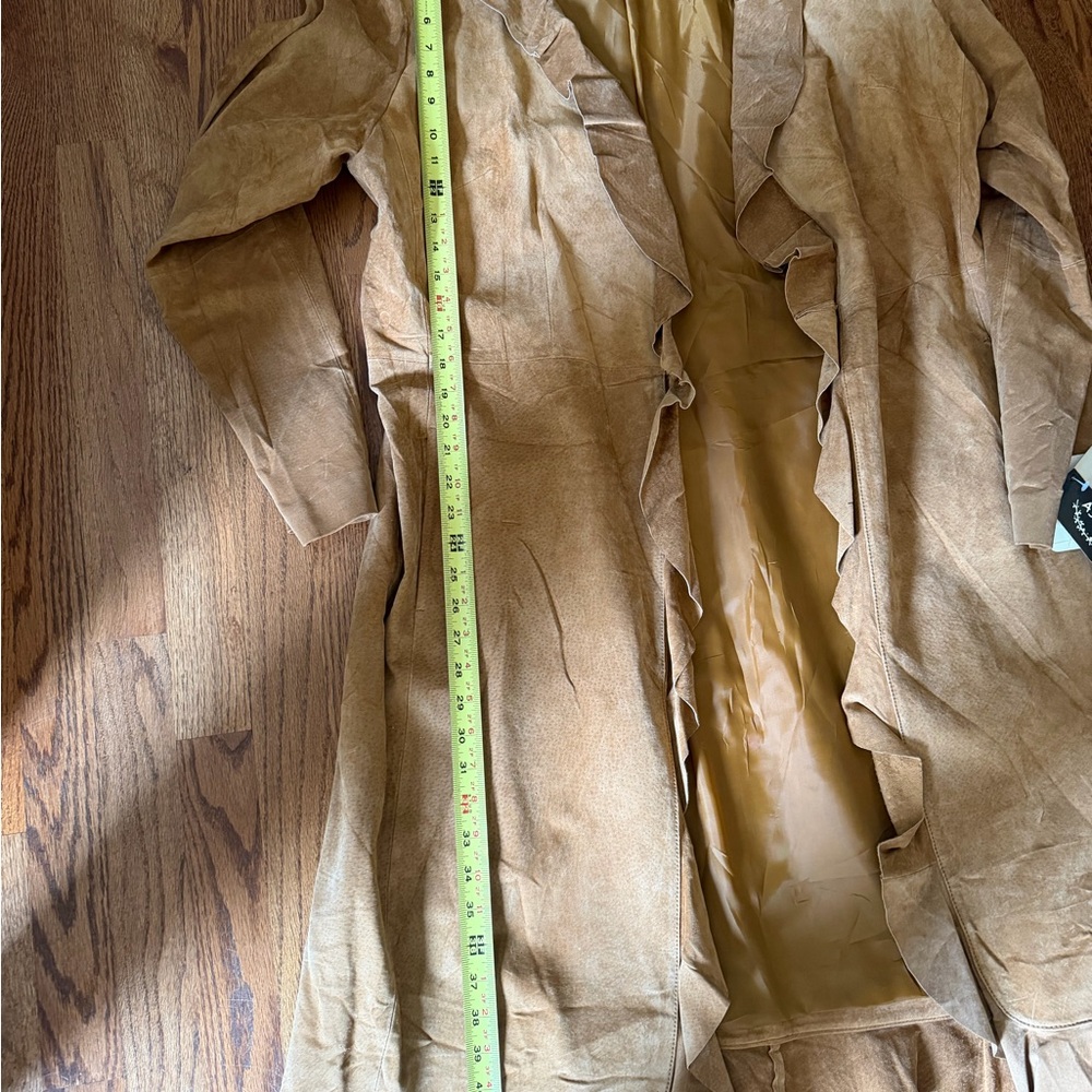 Ashro Tan Ruffle-Front Leather Duster Coat - Picture 6 of 6